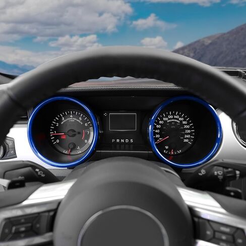 Jimen Fit for Ford Mustang 2015-2018, 2PCS Dashboard Cover Instrument Panel Trim Ring (Blue) in Kuwait