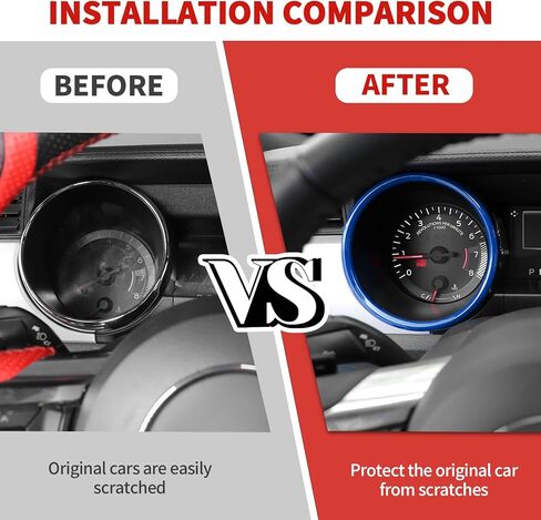 Jimen Fit for Ford Mustang 2015-2018, 2PCS Dashboard Cover Instrument Panel Trim Ring (Blue) in Kuwait