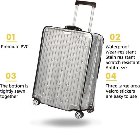 3 Pcs Transparent Luggage Cover Protectors, 20 inch 24 inch 28 inch PVC Luggage Covers, Waterproof, Dustproof, Scratch Resistant Travel Luggage Cover for Wheeled Luggage in Saudi Arabia