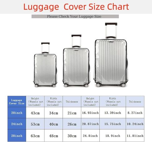 3 Pcs Transparent Luggage Cover Protectors, 20 inch 24 inch 28 inch PVC Luggage Covers, Waterproof, Dustproof, Scratch Resistant Travel Luggage Cover for Wheeled Luggage in Saudi Arabia