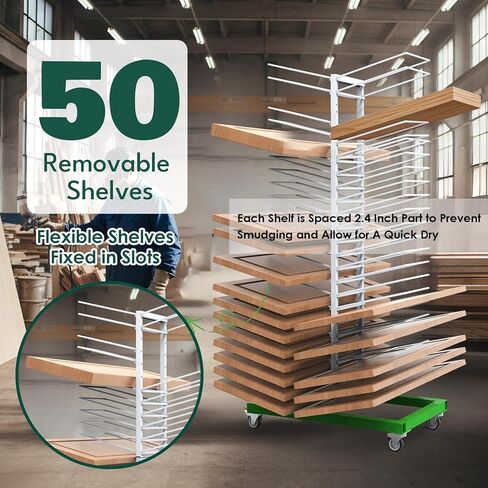 Justore Heavy-Duty Paint Drying Rack for Cabinet Doors and Full-Size Doors, 50 Shelves Cabinet Door Drying Rack for Art Studios & Classroom, Space Saving Design with 4 Casters, 25 LBS/Level in Saudi Arabia