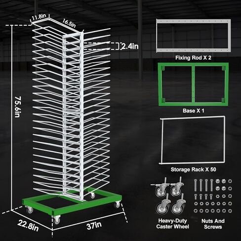 Justore Heavy-Duty Paint Drying Rack for Cabinet Doors and Full-Size Doors, 50 Shelves Cabinet Door Drying Rack for Art Studios & Classroom, Space Saving Design with 4 Casters, 25 LBS/Level in Saudi Arabia