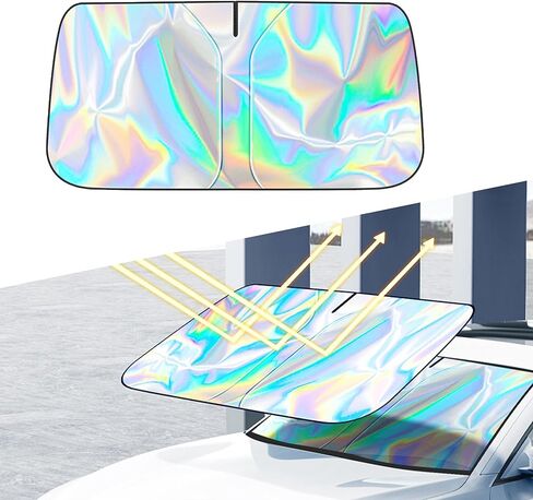 Car Windshield Sun Shade Foldable, 57.09 * 31.5" Upgraded 210T Radium Titanium Silver Windshield Cover with Storage Pouch for Automotive Interior Protection, Universal Car Sun Shade in Kuwait