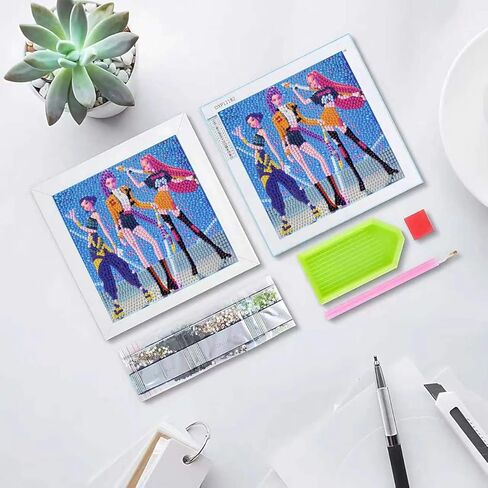 Ugecl K Pop Demon Hunters 5D Diamond Painting Kit with Wooden Frame Easy Small Stitch Diamond Painting Full Drill Diamond Art Gem Painting for Beginners 7X7 inch in Kuwait