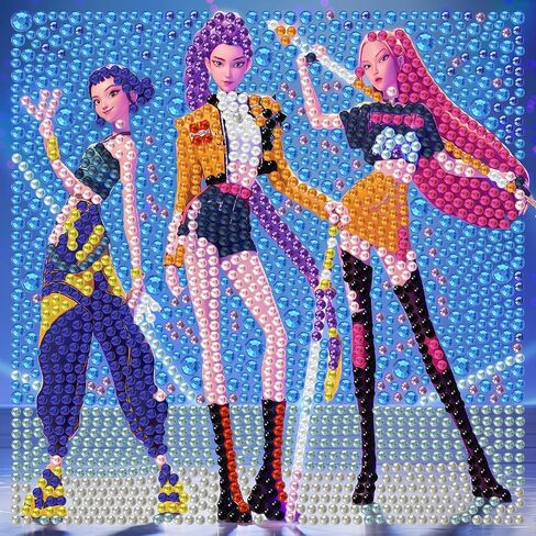 Ugecl K Pop Demon Hunters 5D Diamond Painting Kit with Wooden Frame Easy Small Stitch Diamond Painting Full Drill Diamond Art Gem Painting for Beginners 7X7 inch in Kuwait
