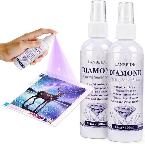LANBEIDE Diamond Painting Sealer Spray (100ML) - Fast Drying Diamond Art Sealer with Glossy Finish - Multipurpose Glue & Sealant for Diamond Paintings, Puzzles, Coasters & DIY Crafts - Non-Toxic in Saudi Arabia