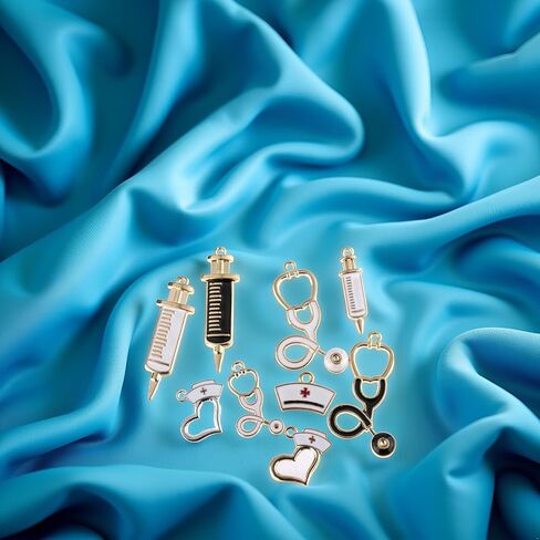 BWESOO 9Pcs Nurse Theme Charms Pendant Gold Plated Enamel Pendant Stethoscope Syringe Nurse Cap Hat Charms for Jewelry Making Crafting Findings Accessory Beading and Jewelry Making in Kuwait
