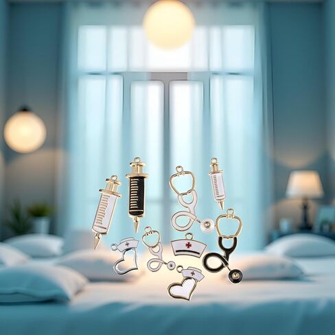 BWESOO 9Pcs Nurse Theme Charms Pendant Gold Plated Enamel Pendant Stethoscope Syringe Nurse Cap Hat Charms for Jewelry Making Crafting Findings Accessory Beading and Jewelry Making in Kuwait