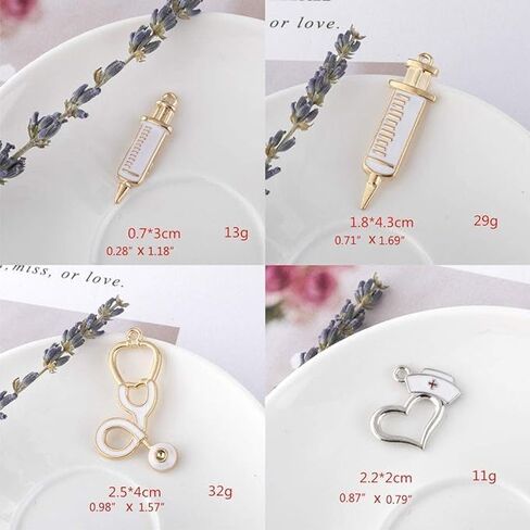 BWESOO 9Pcs Nurse Theme Charms Pendant Gold Plated Enamel Pendant Stethoscope Syringe Nurse Cap Hat Charms for Jewelry Making Crafting Findings Accessory Beading and Jewelry Making in Kuwait