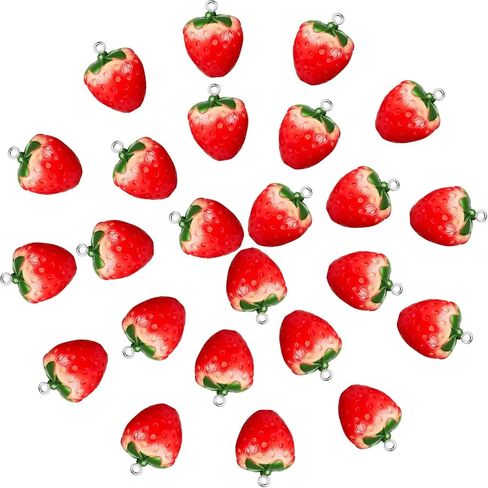 Hicarer Strawberry Charm Charms 24Pcs Fruit Resin 3D Pendant Ornaments for DIY Jewelry Making Accessories in Kuwait