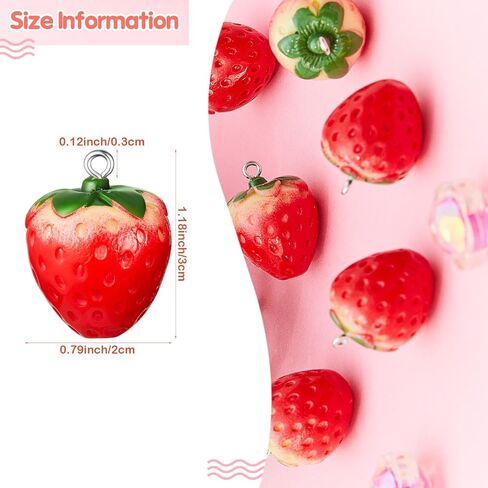 Hicarer Strawberry Charm Charms 24Pcs Fruit Resin 3D Pendant Ornaments for DIY Jewelry Making Accessories in Kuwait