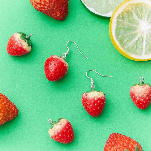 Hicarer Strawberry Charm Charms 24Pcs Fruit Resin 3D Pendant Ornaments for DIY Jewelry Making Accessories in Kuwait