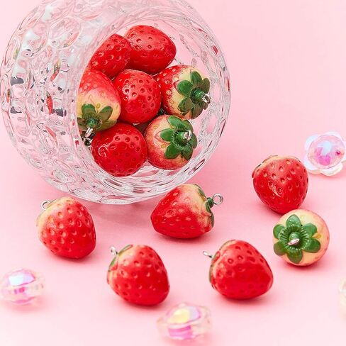 Hicarer Strawberry Charm Charms 24Pcs Fruit Resin 3D Pendant Ornaments for DIY Jewelry Making Accessories in Kuwait