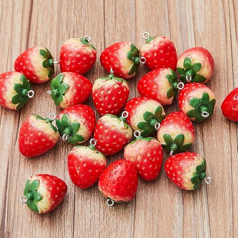 Hicarer Strawberry Charm Charms 24Pcs Fruit Resin 3D Pendant Ornaments for DIY Jewelry Making Accessories in Kuwait