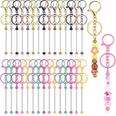 30 Pcs Beadable Keychain Bars Bulk, Bead Keychains Colorful Metal, DIY Keychains Making Supplies, Beaded Keychain Bead Key Chains, Blank Beadable Item Accessories in Kuwait