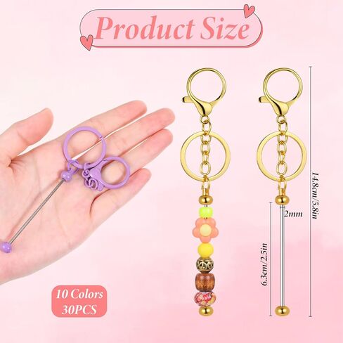 30 Pcs Beadable Keychain Bars Bulk, Bead Keychains Colorful Metal, DIY Keychains Making Supplies, Beaded Keychain Bead Key Chains, Blank Beadable Item Accessories in Kuwait
