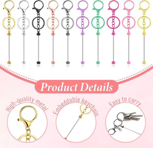 30 Pcs Beadable Keychain Bars Bulk, Bead Keychains Colorful Metal, DIY Keychains Making Supplies, Beaded Keychain Bead Key Chains, Blank Beadable Item Accessories in Kuwait