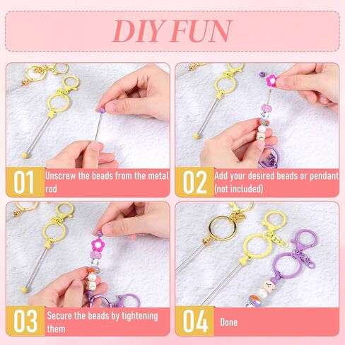 30 Pcs Beadable Keychain Bars Bulk, Bead Keychains Colorful Metal, DIY Keychains Making Supplies, Beaded Keychain Bead Key Chains, Blank Beadable Item Accessories in Kuwait