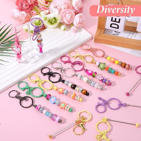 30 Pcs Beadable Keychain Bars Bulk, Bead Keychains Colorful Metal, DIY Keychains Making Supplies, Beaded Keychain Bead Key Chains, Blank Beadable Item Accessories in Kuwait