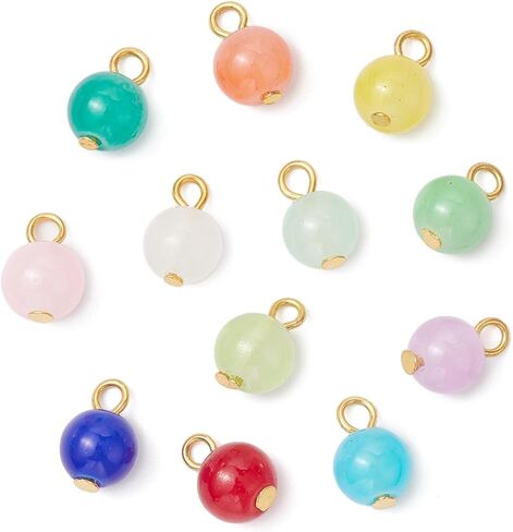 120Pcs Imitation Jade Glass Pendants Cute Round Charms with Golden Findings for DIY Dangle Earrings Necklace Jewelry Making 11.5~12x8mm in Kuwait