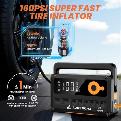 2026 Upgraded 16-in-1 Jump Starter with Air Compressor 8500A 160PSI 65W Charging, Portable Car Battery Jump Starter (All Gas/12L Diesel) Jump Box with Auto-Shutoff Tire Inflator, Smart Jumper Cables in Saudi Arabia