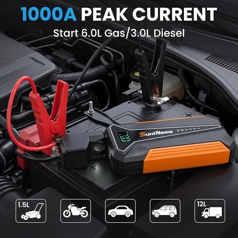 Jump Starter Power Bank 8000mAh (Up to 6.5L Petrol/5.0L Diesel),12V Battery Booster for Cars, Trucks, SUVs & Motorcycles,Compact Design with LED Light & PD 18W USB -Orange in Kuwait