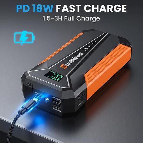 Jump Starter Power Bank 8000mAh (Up to 6.5L Petrol/5.0L Diesel),12V Battery Booster for Cars, Trucks, SUVs & Motorcycles,Compact Design with LED Light & PD 18W USB -Orange in Kuwait