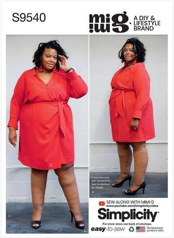 Simplicity Women's Wrap Dress by Mimi G Sewing Pattern Kit, Code S9540, Sizes 26W-28W-30W-32W-34W, Multicolor in Kuwait
