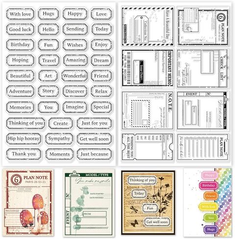 GLOBLELAND 2 Sheets Vintage Text Label Clear Stamp for Scrapbooking Plan Label Silicone Stamps Tickets Transparent Stamp Set for Card Making DIY Embossing Journaling in Kuwait