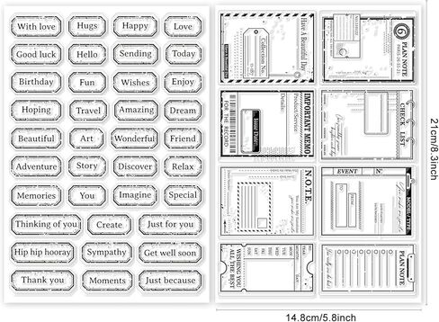 GLOBLELAND 2 Sheets Vintage Text Label Clear Stamp for Scrapbooking Plan Label Silicone Stamps Tickets Transparent Stamp Set for Card Making DIY Embossing Journaling in Kuwait
