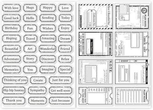 GLOBLELAND 2 Sheets Vintage Text Label Clear Stamp for Scrapbooking Plan Label Silicone Stamps Tickets Transparent Stamp Set for Card Making DIY Embossing Journaling in Kuwait