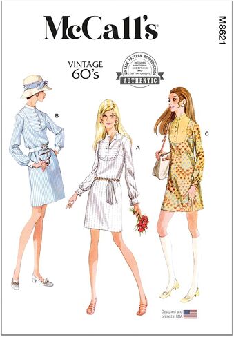 McCall's M8621Y5 Misses' Vintage 1960's Shirtdresses Sewing Pattern Packet, Design Code M8621, Sizes 18-20-22-24-26 in Saudi Arabia