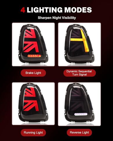 LED Union Jack Tail Lights for Mini Coop-er R56 R57 R58 R59 2007-2013, Smoked Taillight Rear Lamps Assembly w/Sequential Turn Signal, Smoked Lens, Not for F Series & Cooper Clubman in Saudi Arabia