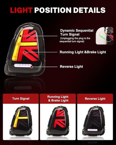 LED Union Jack Tail Lights for Mini Coop-er R56 R57 R58 R59 2007-2013, Smoked Taillight Rear Lamps Assembly w/Sequential Turn Signal, Smoked Lens, Not for F Series & Cooper Clubman in Saudi Arabia