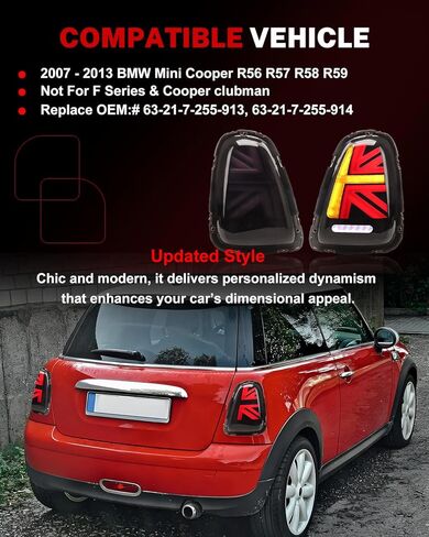 LED Union Jack Tail Lights for Mini Coop-er R56 R57 R58 R59 2007-2013, Smoked Taillight Rear Lamps Assembly w/Sequential Turn Signal, Smoked Lens, Not for F Series & Cooper Clubman in Saudi Arabia