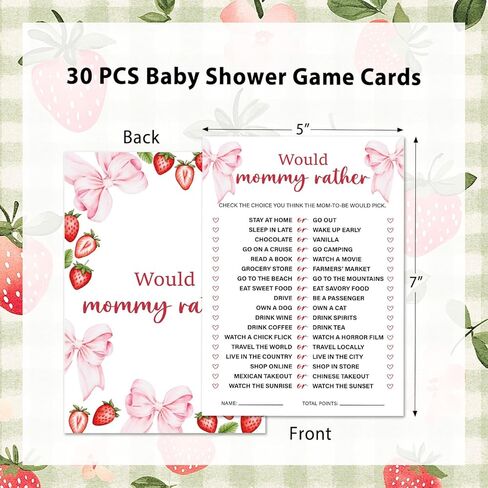 Strawberry Bow Baby Shower Game Cards, Would Mommy Rather Berry Sweet Baby Shower Games Ideas for Girl, Gender Neutral Party Supplies /30 Cards-baby04 in Saudi Arabia