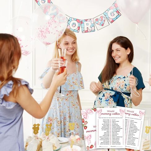 Strawberry Bow Baby Shower Game Cards, Would Mommy Rather Berry Sweet Baby Shower Games Ideas for Girl, Gender Neutral Party Supplies /30 Cards-baby04 in Saudi Arabia