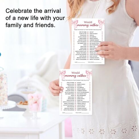 Strawberry Bow Baby Shower Game Cards, Would Mommy Rather Berry Sweet Baby Shower Games Ideas for Girl, Gender Neutral Party Supplies /30 Cards-baby04 in Saudi Arabia