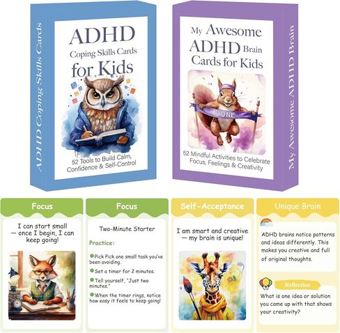104 ADHD Therapy Tools for Kids – 2 in 1 Coping Skills & Reflection Cards for Kids Ages 5+ | Executive Function, Emotional Regulation & Intelligence | Learning Activity for Young ADHD Brains in Saudi Arabia