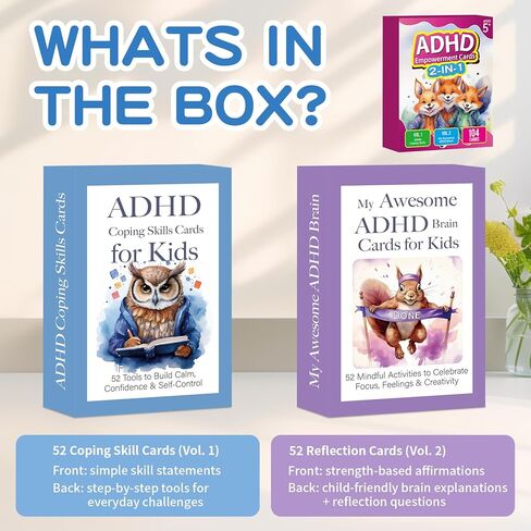 104 ADHD Therapy Tools for Kids – 2 in 1 Coping Skills & Reflection Cards for Kids Ages 5+ | Executive Function, Emotional Regulation & Intelligence | Learning Activity for Young ADHD Brains in Saudi Arabia