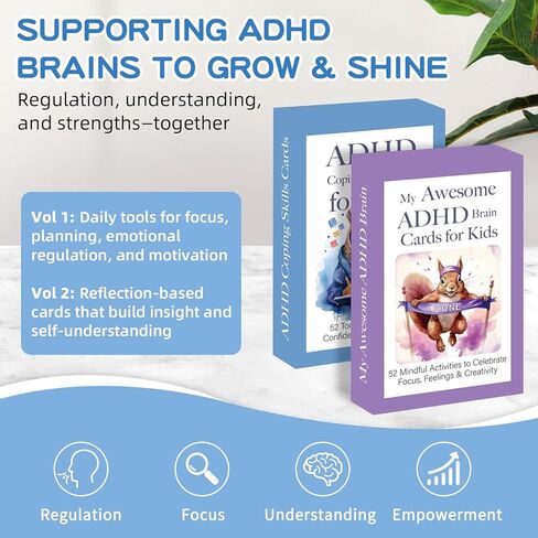 104 ADHD Therapy Tools for Kids – 2 in 1 Coping Skills & Reflection Cards for Kids Ages 5+ | Executive Function, Emotional Regulation & Intelligence | Learning Activity for Young ADHD Brains in Saudi Arabia