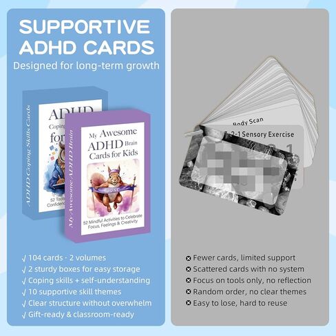 104 ADHD Therapy Tools for Kids – 2 in 1 Coping Skills & Reflection Cards for Kids Ages 5+ | Executive Function, Emotional Regulation & Intelligence | Learning Activity for Young ADHD Brains in Saudi Arabia