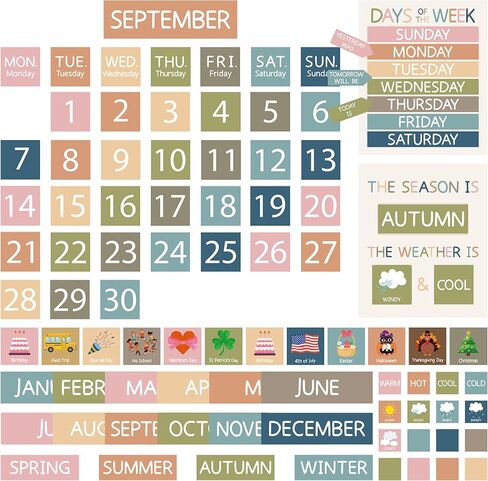 Boho Calendar Bulletin Board Set Classroom Calendar Bulletin Board Decoration Colorful School Calendars Set with Numbers Month Weather Cards for Preschool Homeschool Classroom Supplies Home Wall Decor in Kuwait
