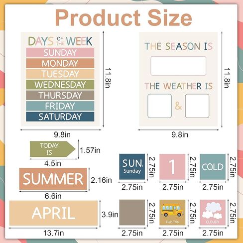 Boho Calendar Bulletin Board Set Classroom Calendar Bulletin Board Decoration Colorful School Calendars Set with Numbers Month Weather Cards for Preschool Homeschool Classroom Supplies Home Wall Decor in Kuwait