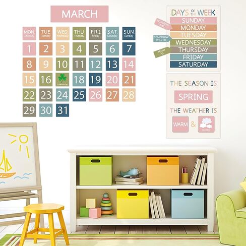 Boho Calendar Bulletin Board Set Classroom Calendar Bulletin Board Decoration Colorful School Calendars Set with Numbers Month Weather Cards for Preschool Homeschool Classroom Supplies Home Wall Decor in Kuwait