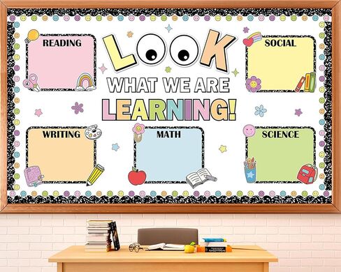 Back to School Bulletin Board Set Look What We are Learning Classroom Decorations Colorful Learning Objectives Positive Paper Cutouts for First Day of School Office Chalkboard Wall Door Decor Supplies in Saudi Arabia