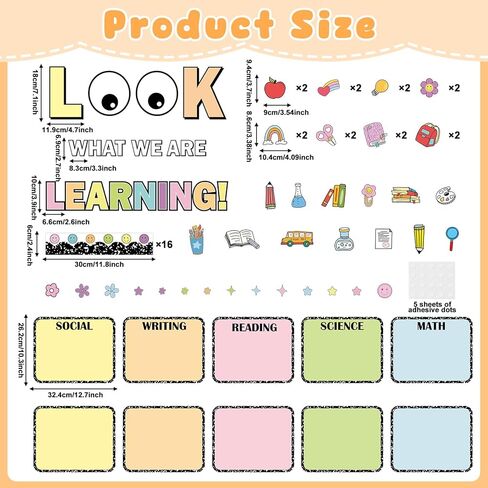 Back to School Bulletin Board Set Look What We are Learning Classroom Decorations Colorful Learning Objectives Positive Paper Cutouts for First Day of School Office Chalkboard Wall Door Decor Supplies in Saudi Arabia