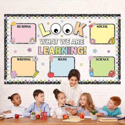 Back to School Bulletin Board Set Look What We are Learning Classroom Decorations Colorful Learning Objectives Positive Paper Cutouts for First Day of School Office Chalkboard Wall Door Decor Supplies in Saudi Arabia