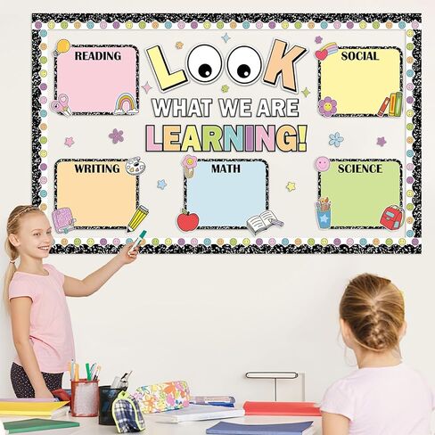 Back to School Bulletin Board Set Look What We are Learning Classroom Decorations Colorful Learning Objectives Positive Paper Cutouts for First Day of School Office Chalkboard Wall Door Decor Supplies in Saudi Arabia