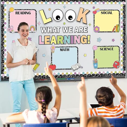 Back to School Bulletin Board Set Look What We are Learning Classroom Decorations Colorful Learning Objectives Positive Paper Cutouts for First Day of School Office Chalkboard Wall Door Decor Supplies in Saudi Arabia